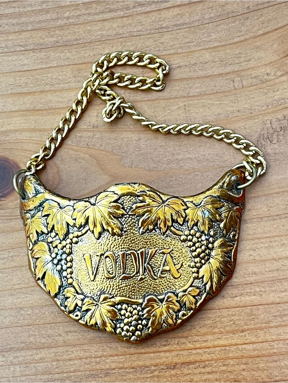 Vintage Gold Bottle Label Necklace - 'VODKA'